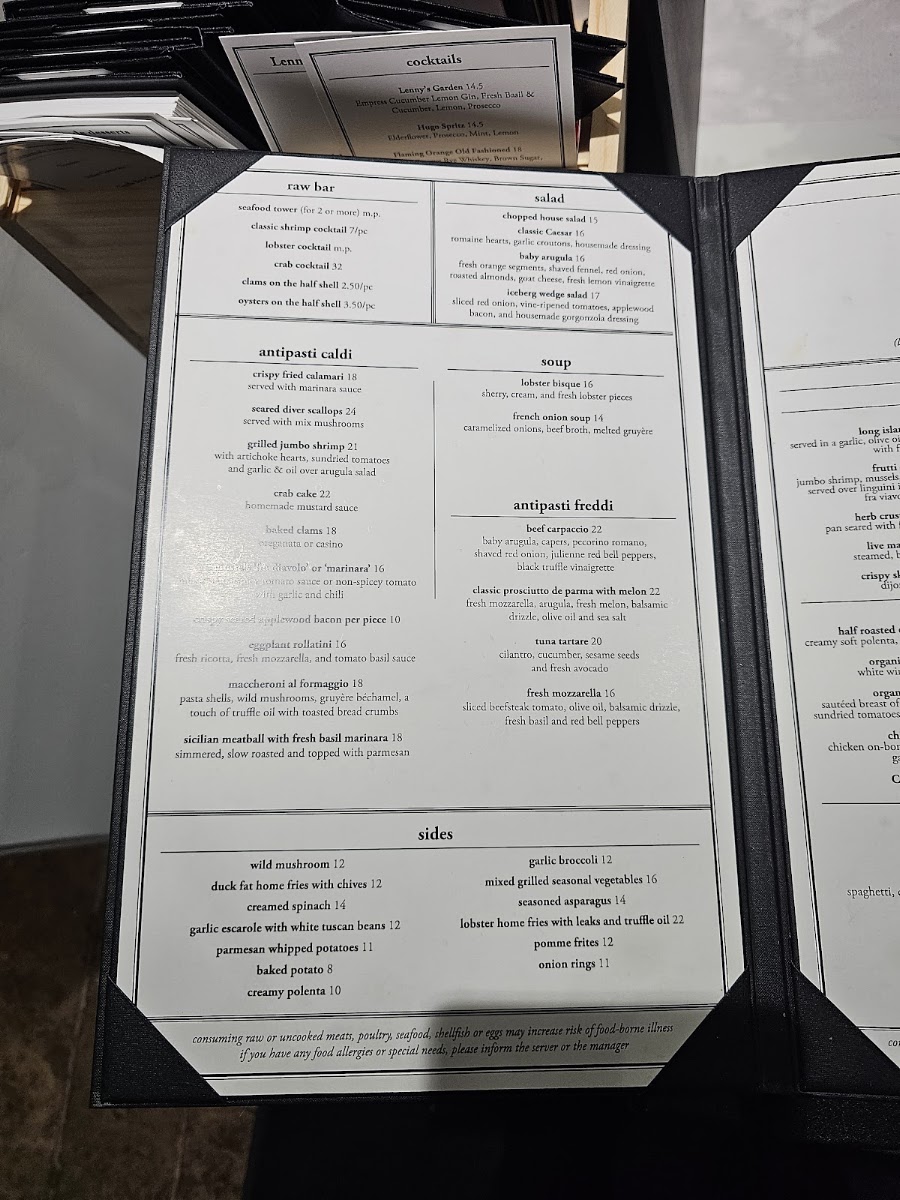 Lenny's Seafood & Steakhouse menu board