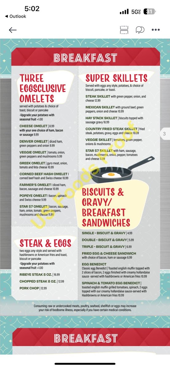 Star 57 Diner menu board