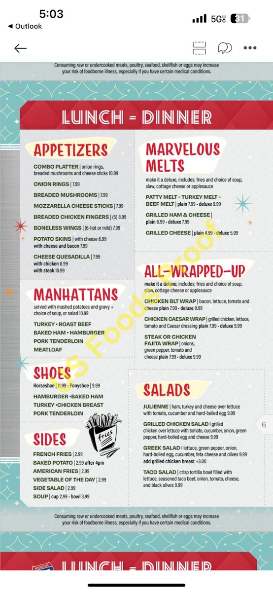 Star 57 Diner menu board
