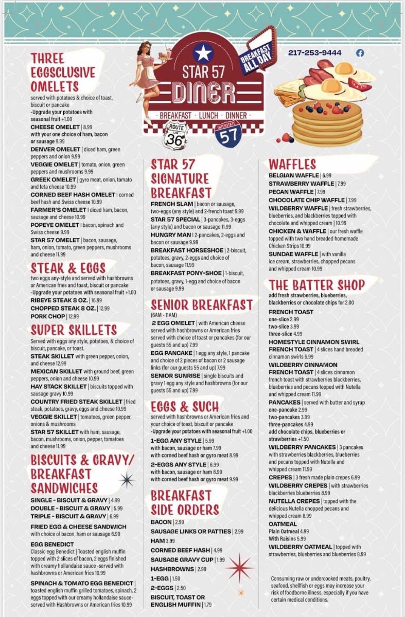 Star 57 Diner menu board