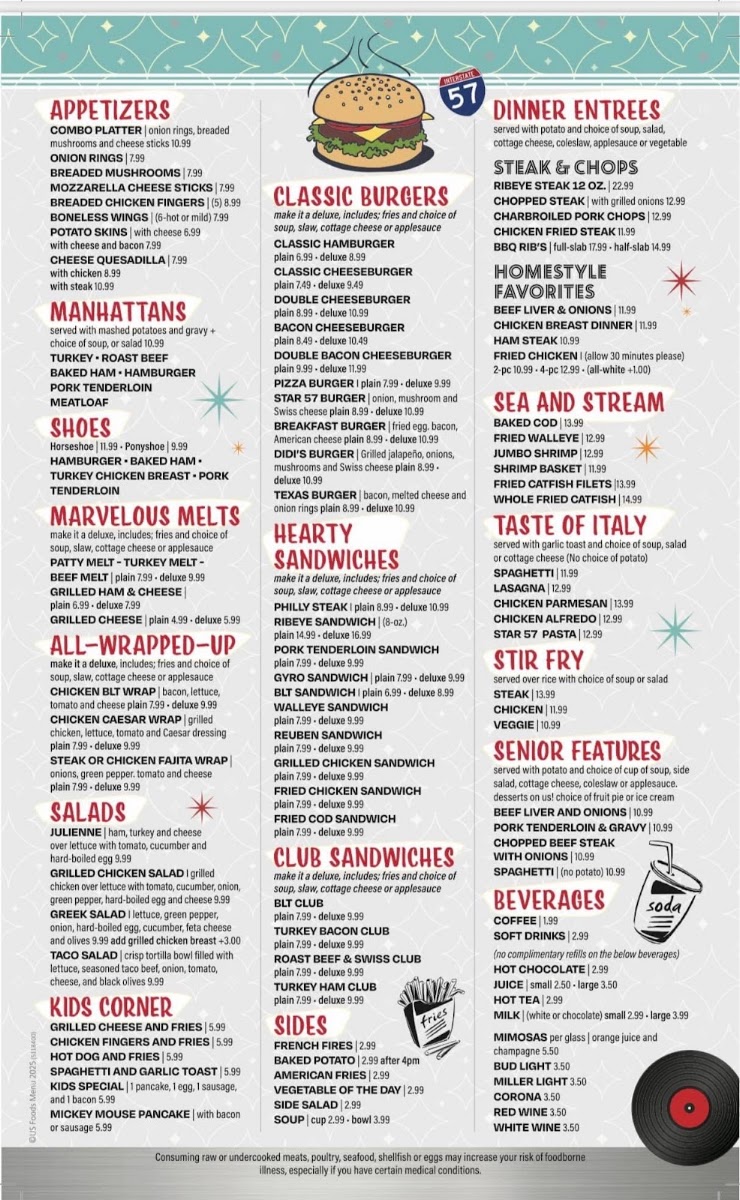 Star 57 Diner menu board