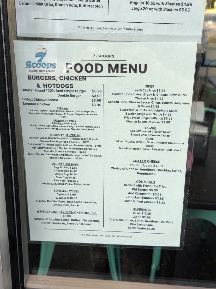 7 Scoops LLC menu board