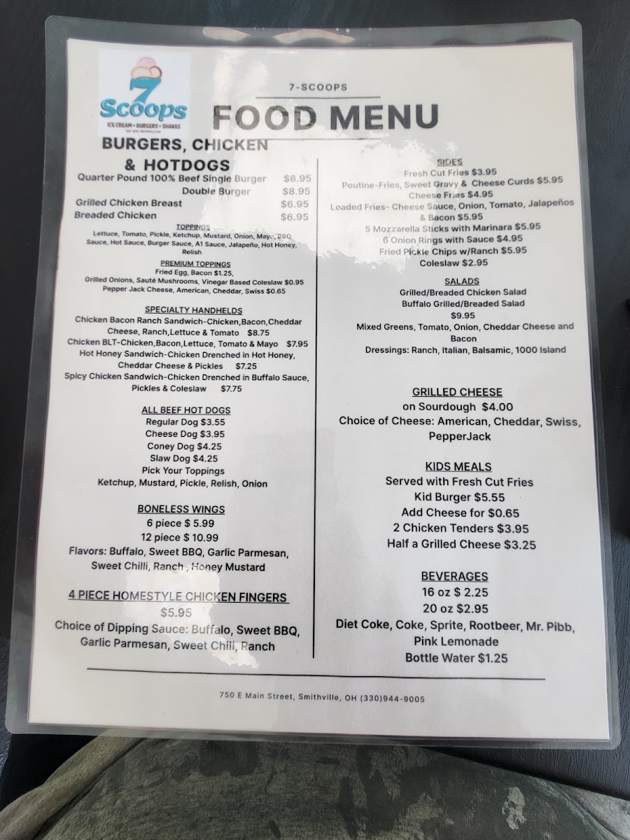 7 Scoops LLC menu board