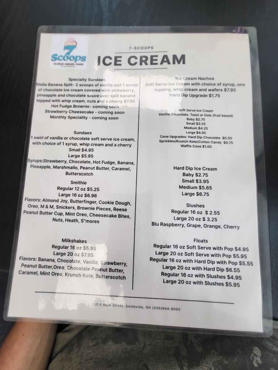 7 Scoops LLC menu board