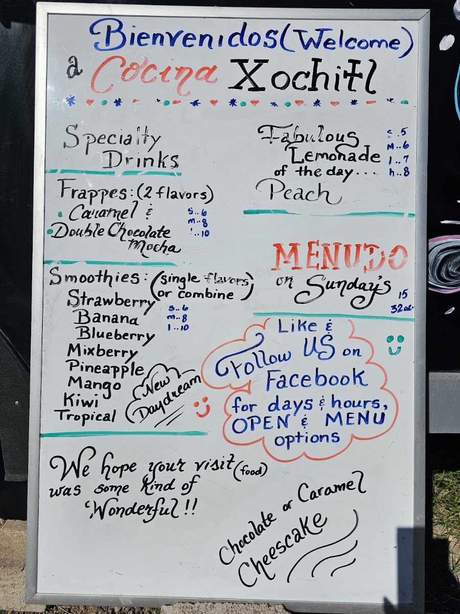 Cocina Xochitl menu board