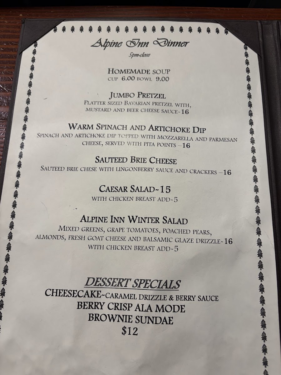 Alpine Inn Restaurant menu board