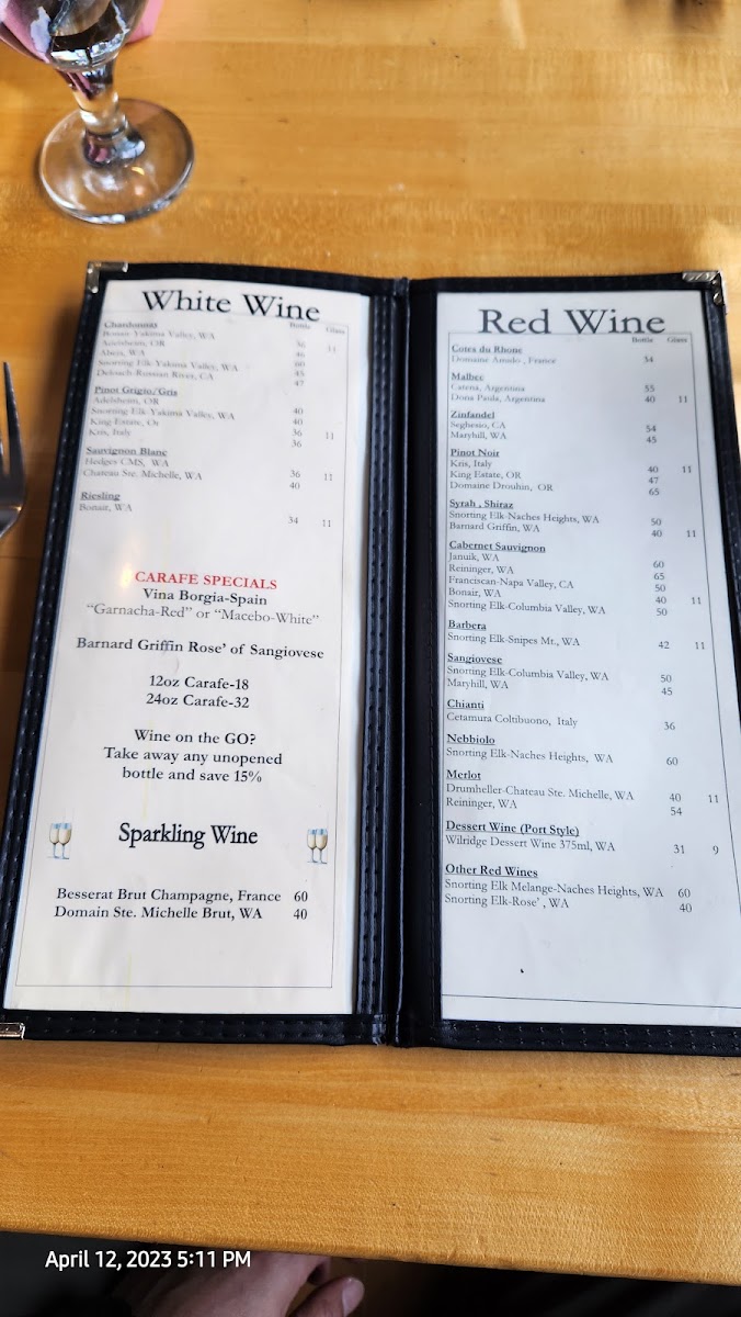 Alpine Inn Restaurant menu board