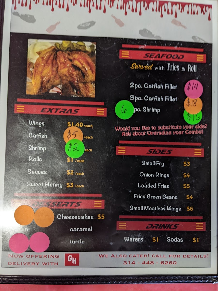 Too Much Sauce St. Louis menu board
