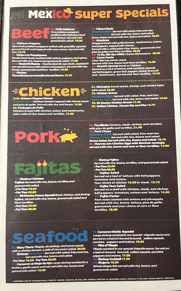 Mi Mexico menu board