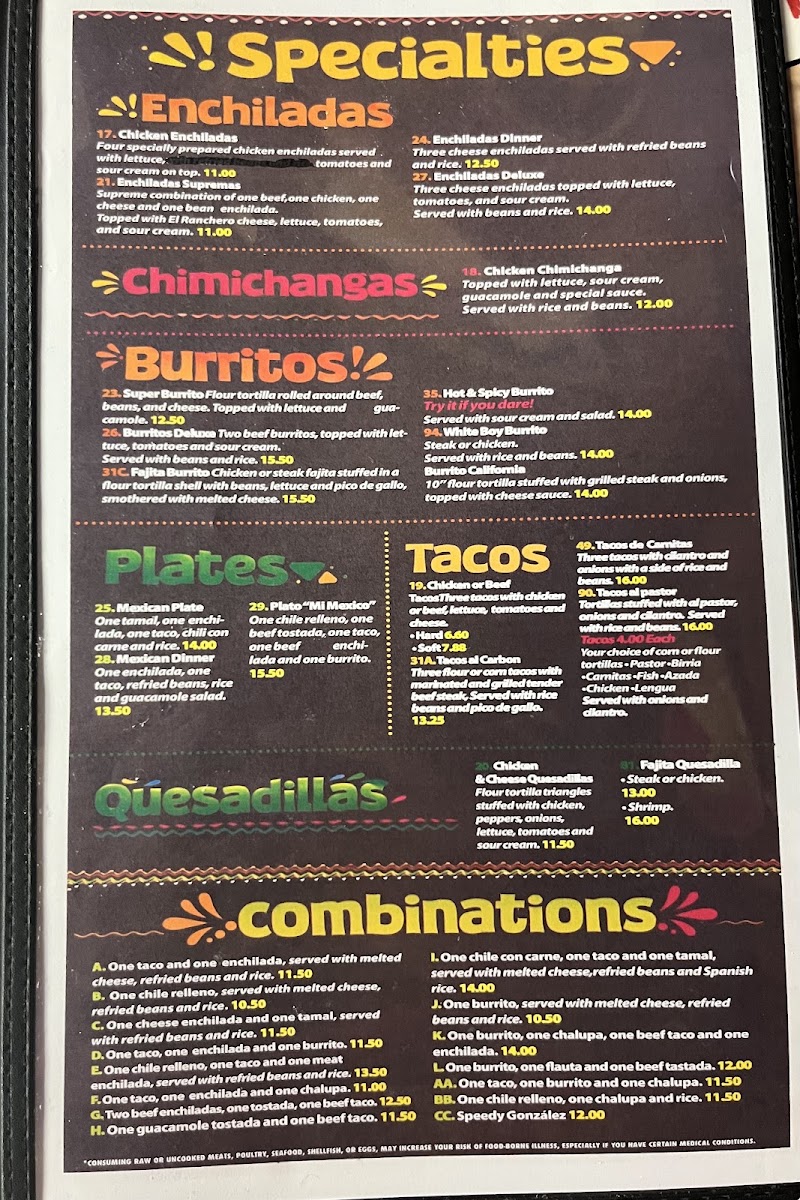 Mi Mexico menu board
