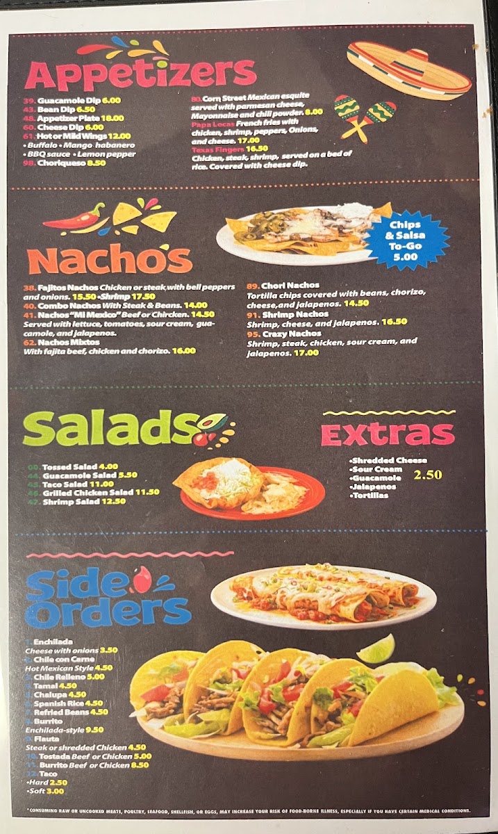 Mi Mexico menu board