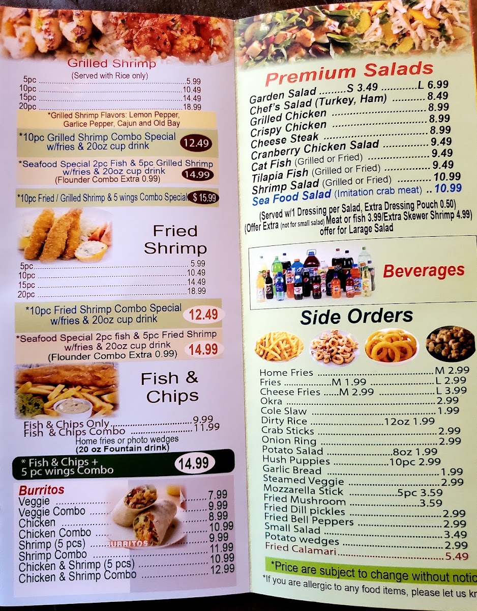 America's Best Wings menu board