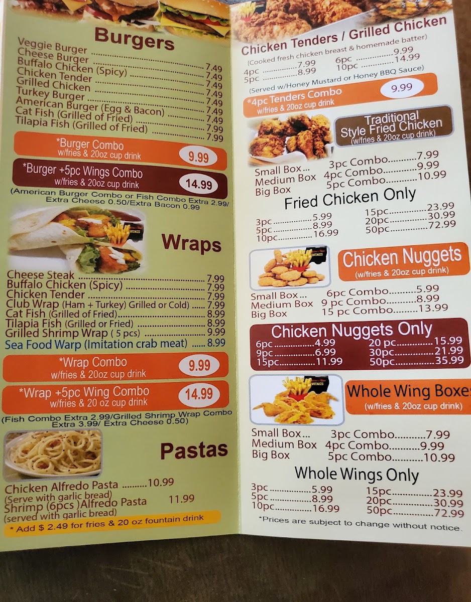 America's Best Wings menu board