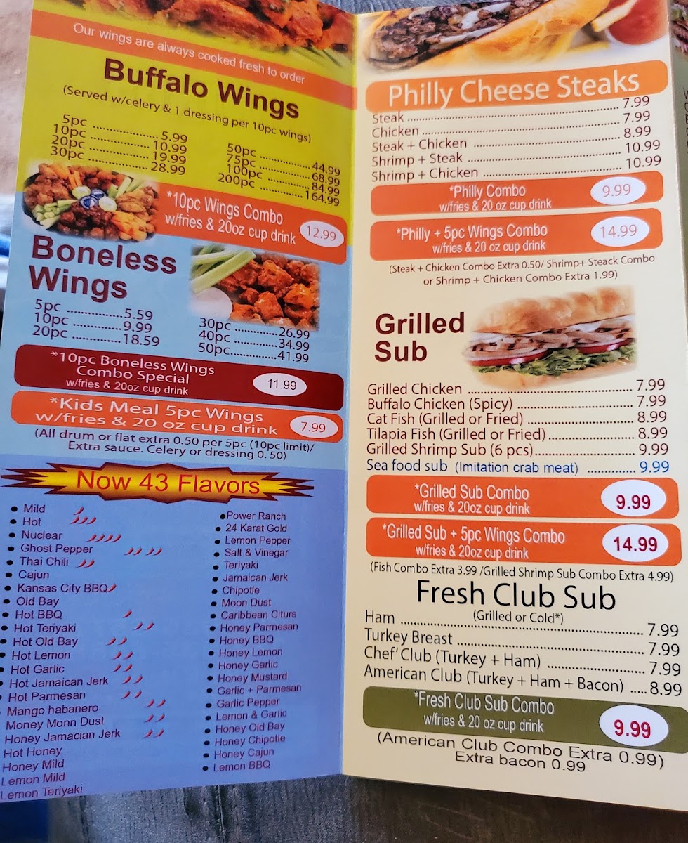 America's Best Wings menu board