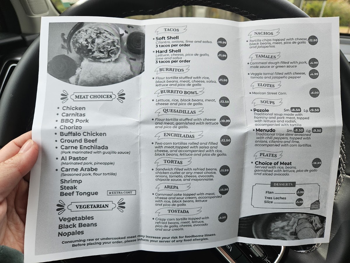 Taqueria 5 Westbrook menu board