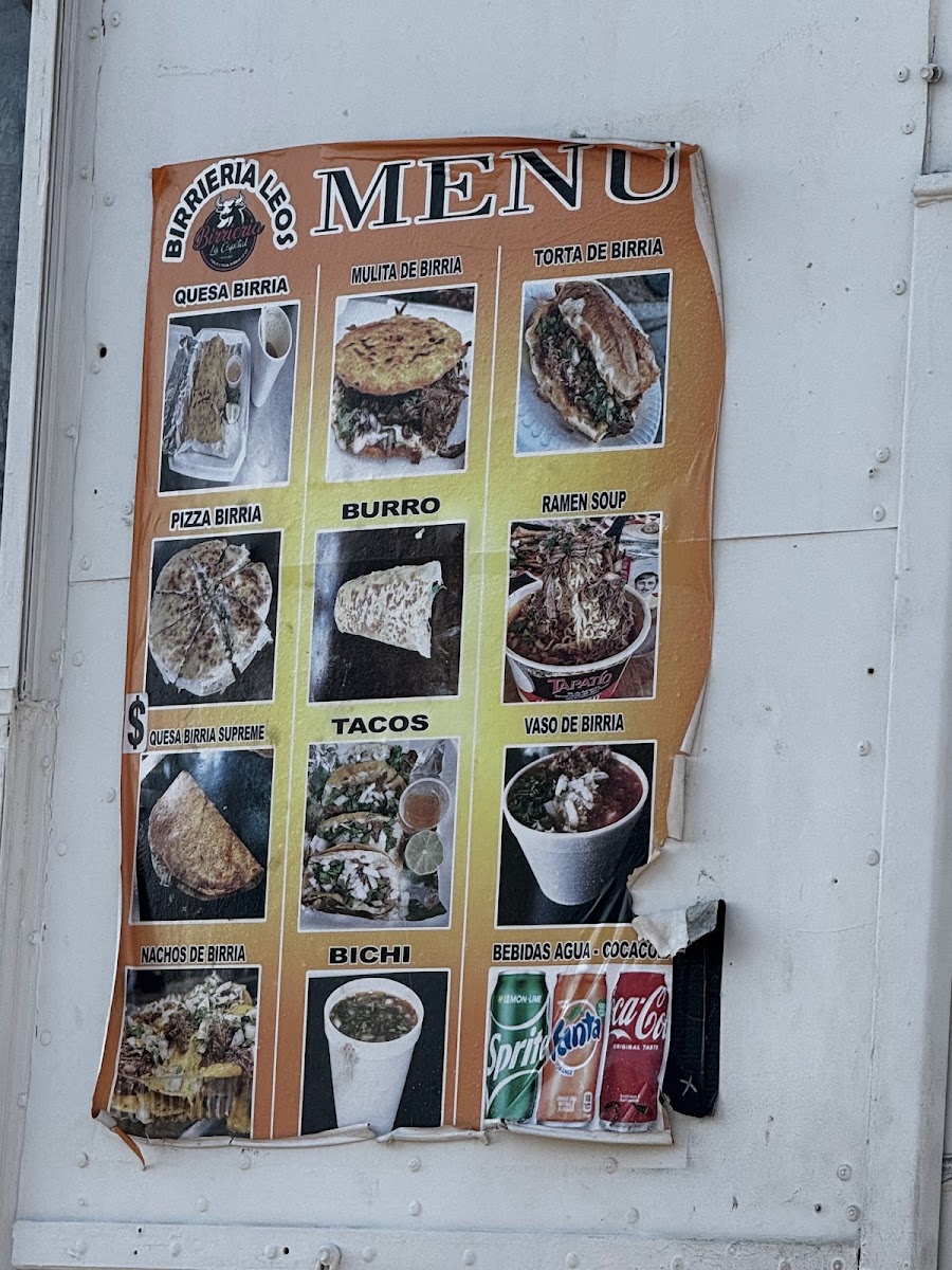 Birriería Leo’s menu board