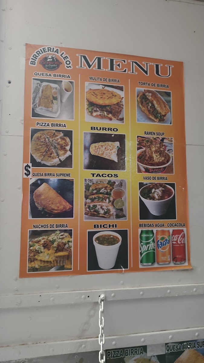 Birriería Leo’s menu board