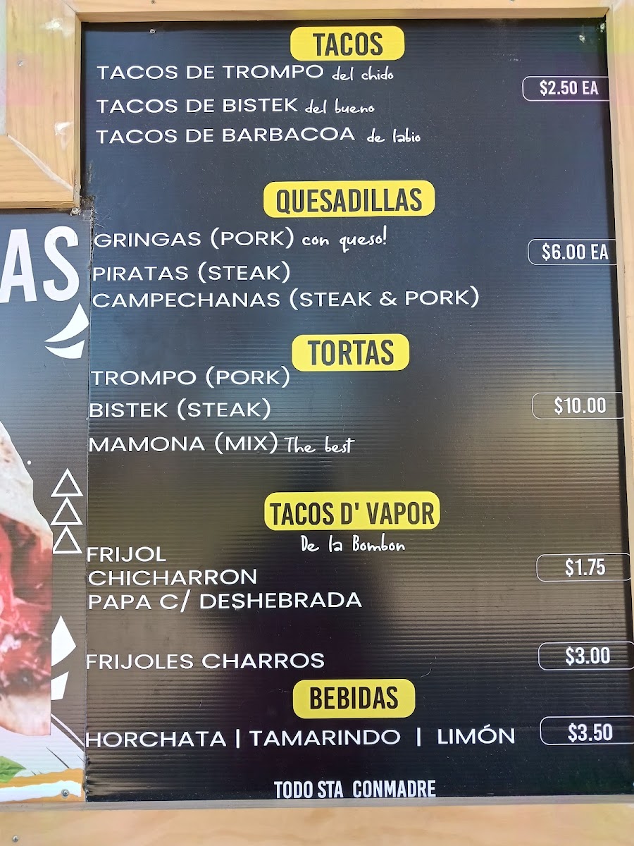 Tacos Los Mamones #2 menu board