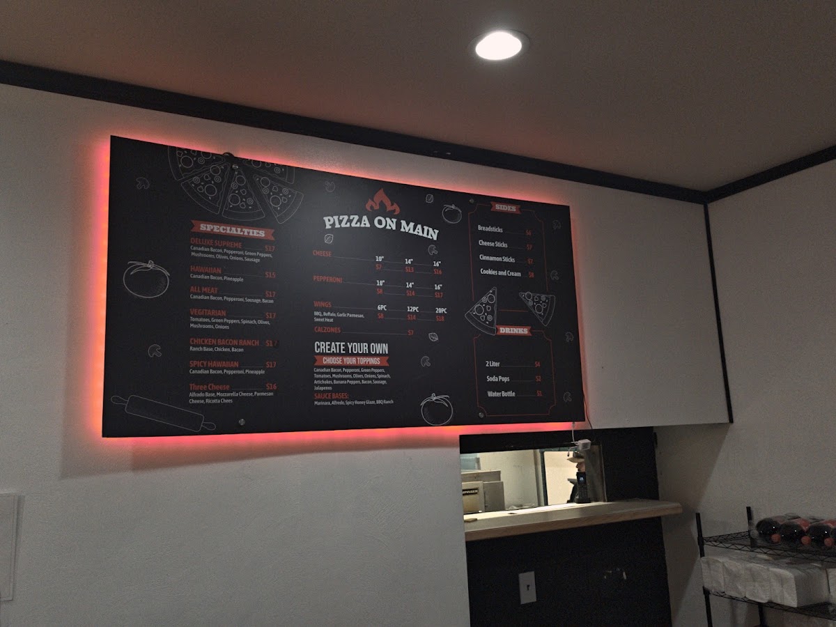 Pizza On Main menu board
