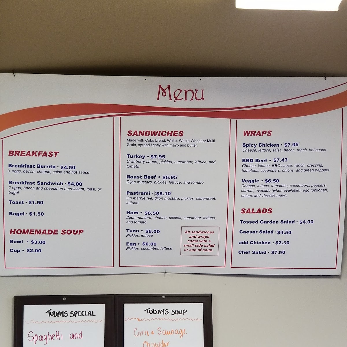 Francisco's Cafe & Catering menu board