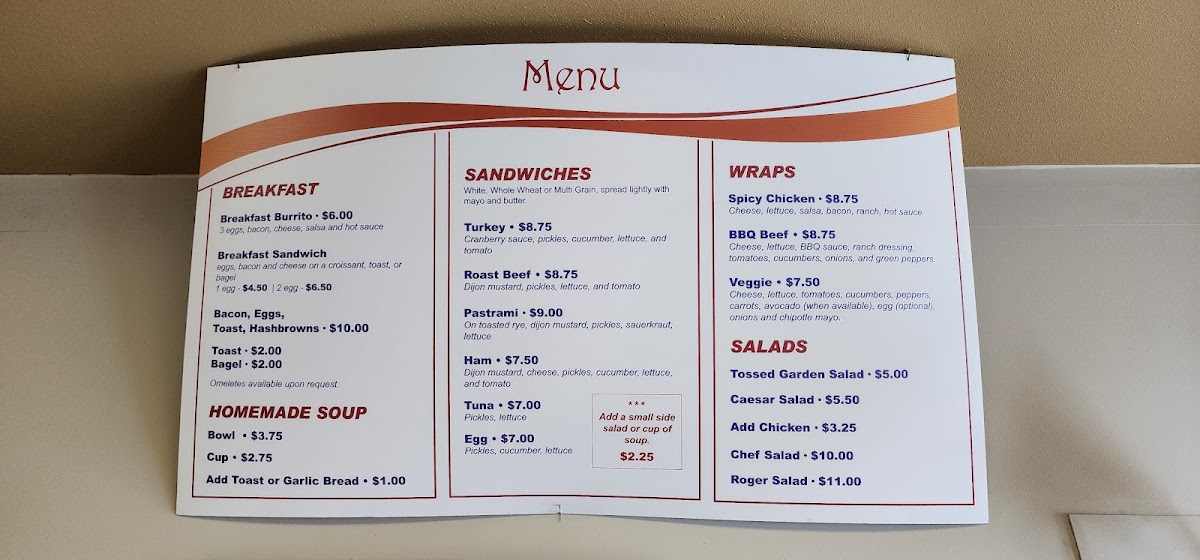 Francisco's Cafe & Catering menu board