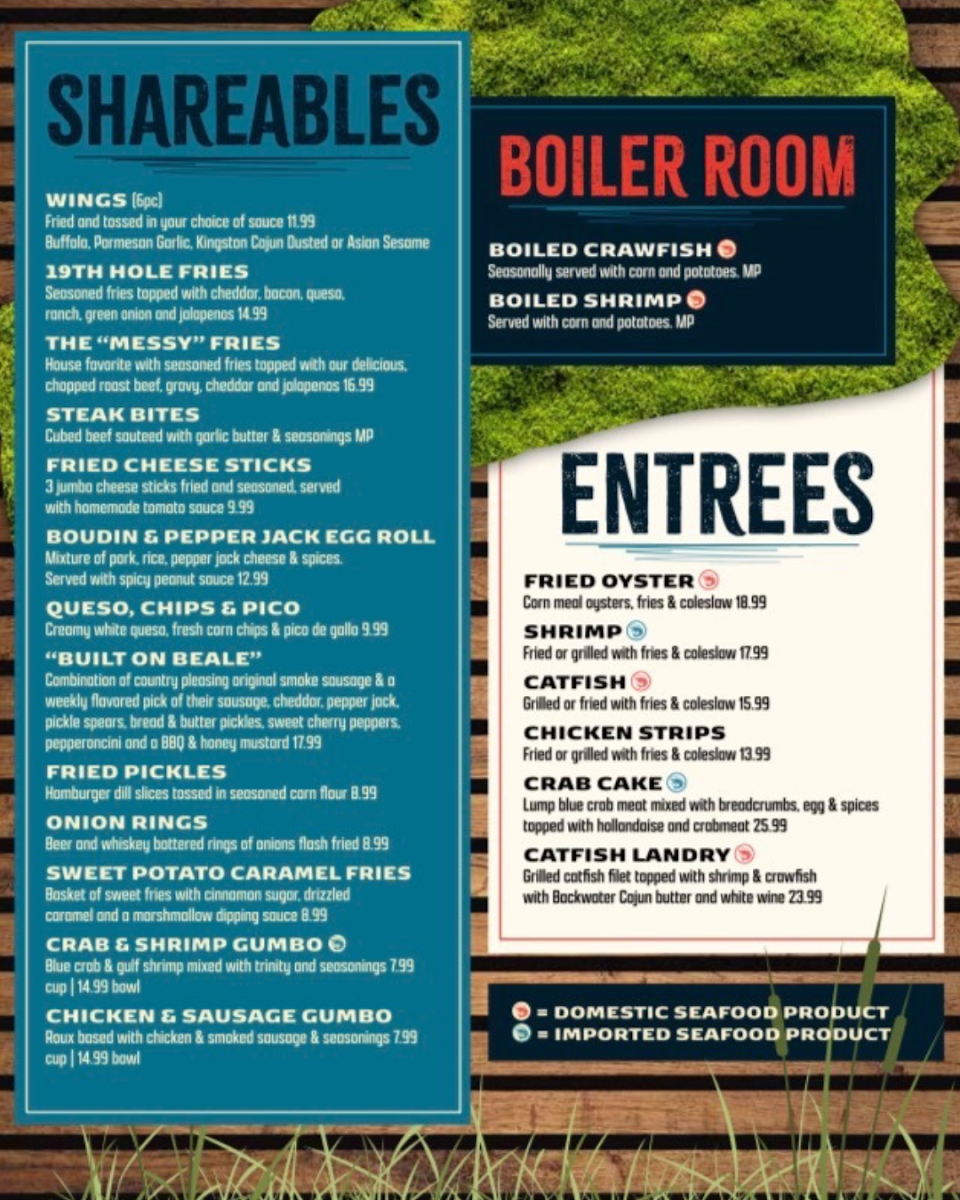 Backwater Grill menu board