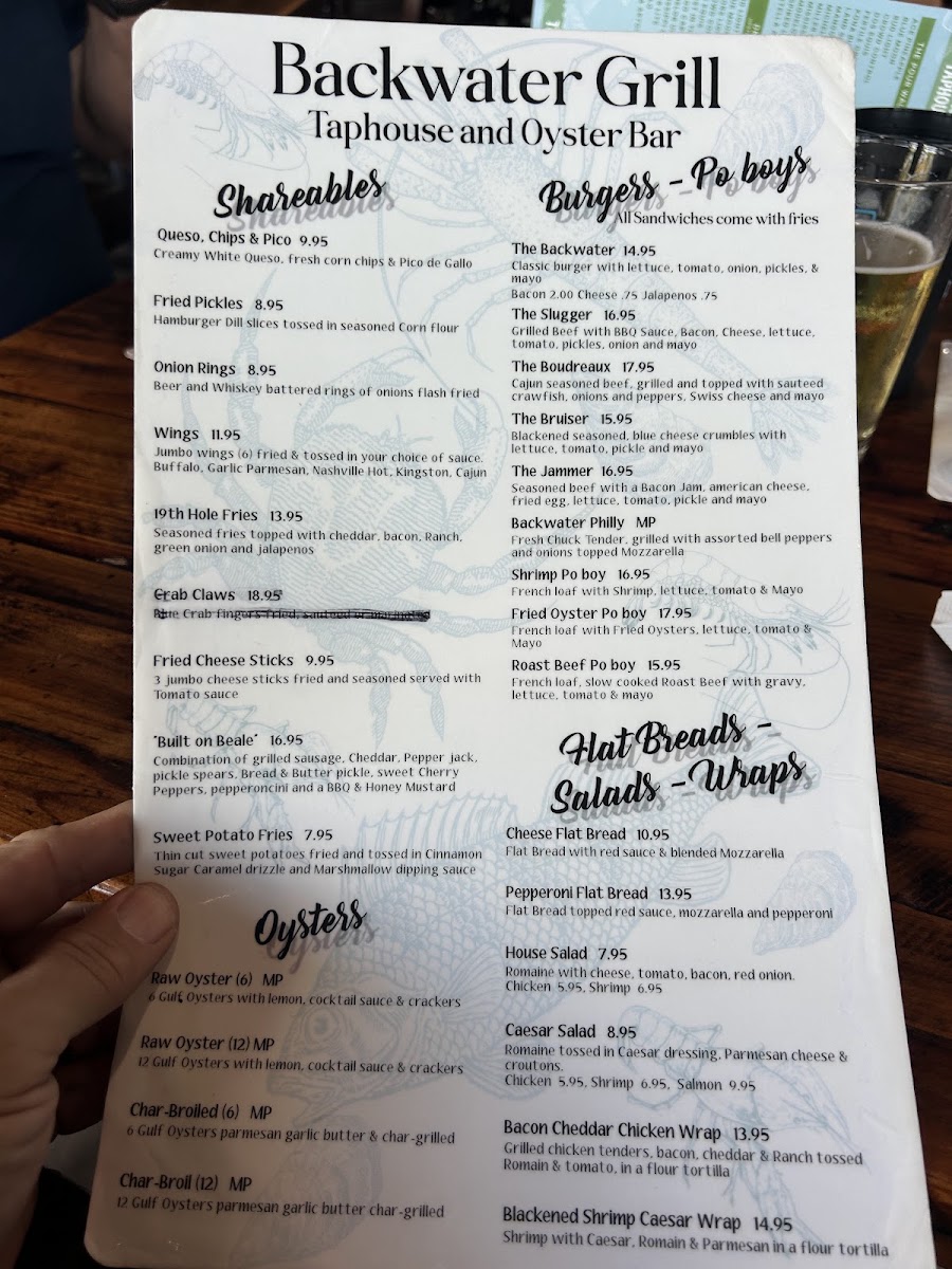 Backwater Grill menu board