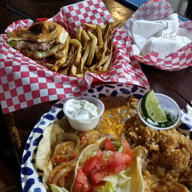 Pork Sandwich and Shrimp Tacos