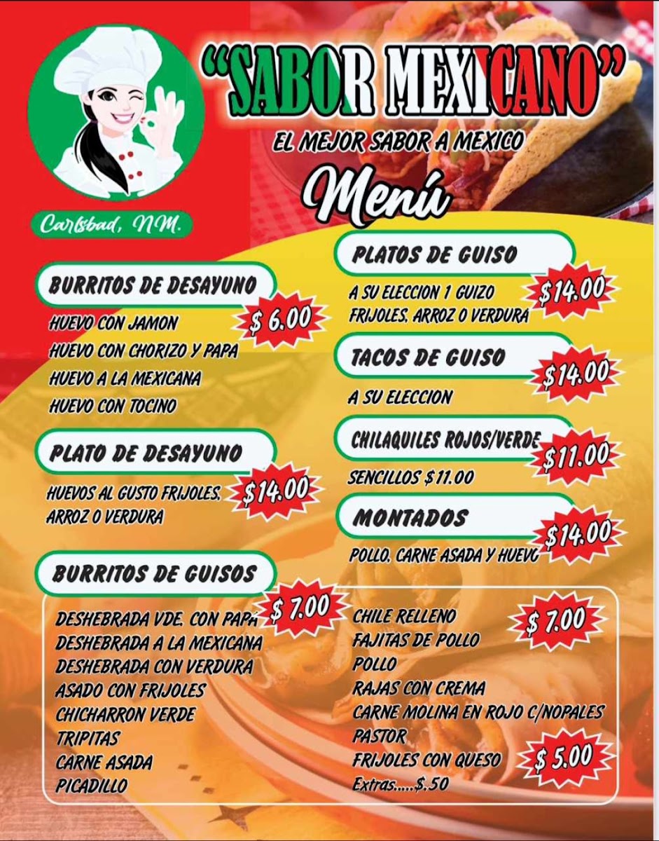 Sabor Mexicano menu board