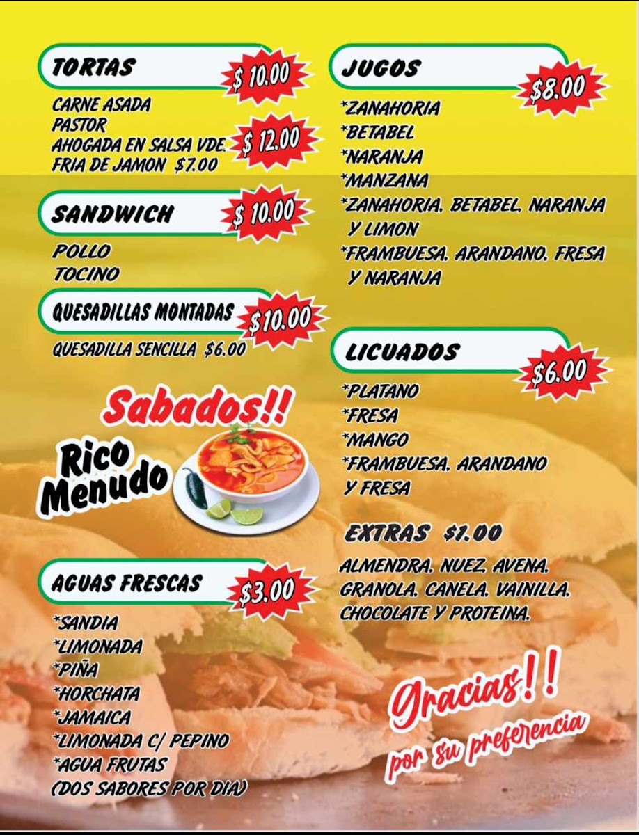 Sabor Mexicano menu board