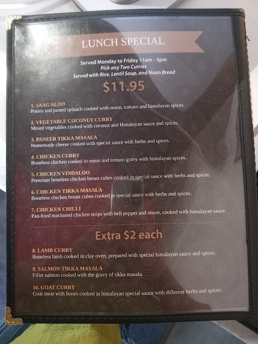 Himalayan Chulo menu board