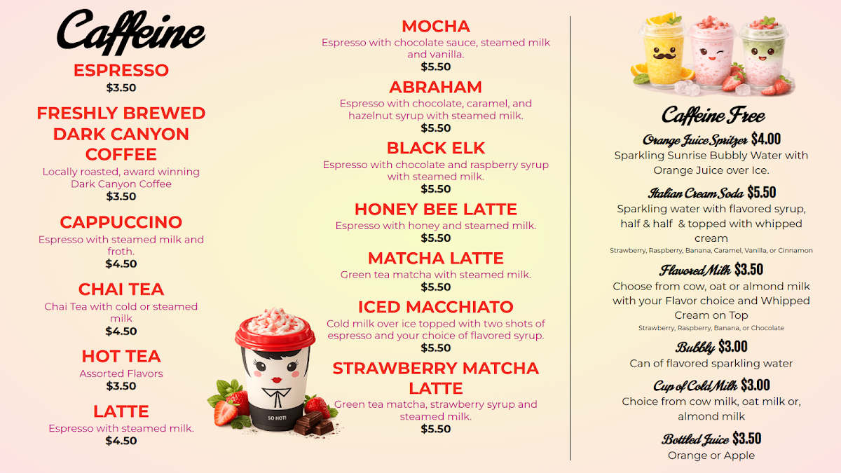 Feel Good Cafe menu board