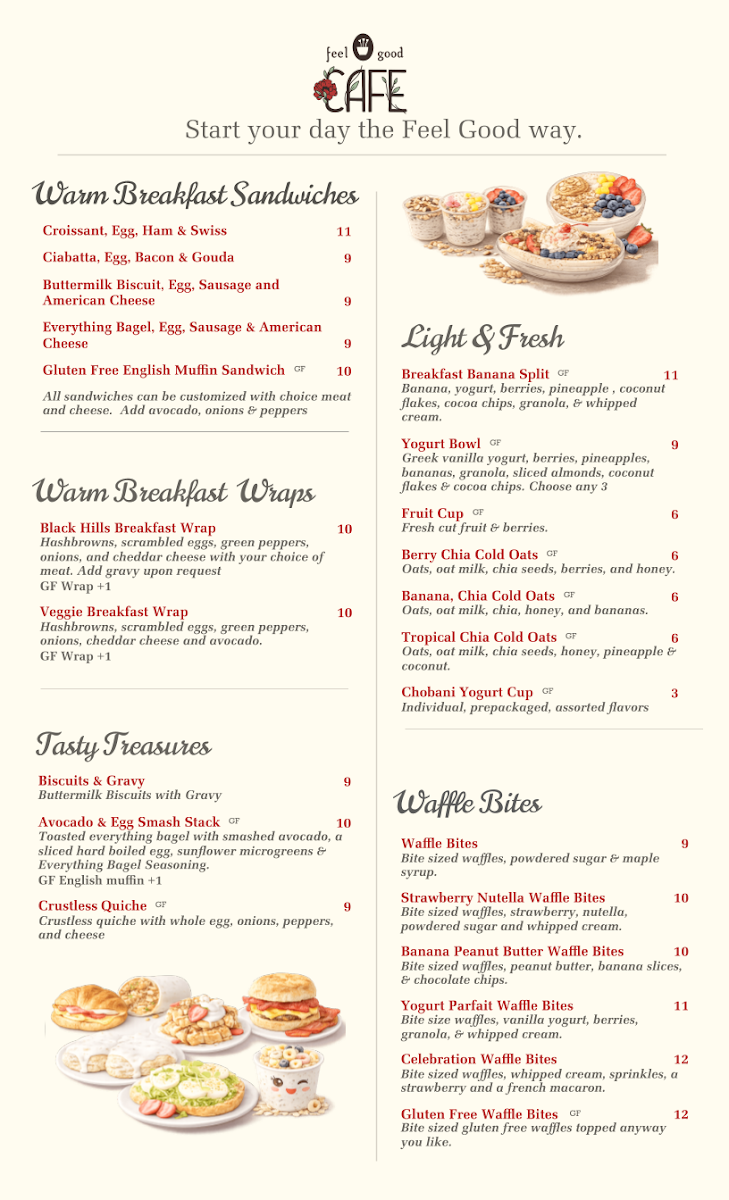 Feel Good Cafe menu board
