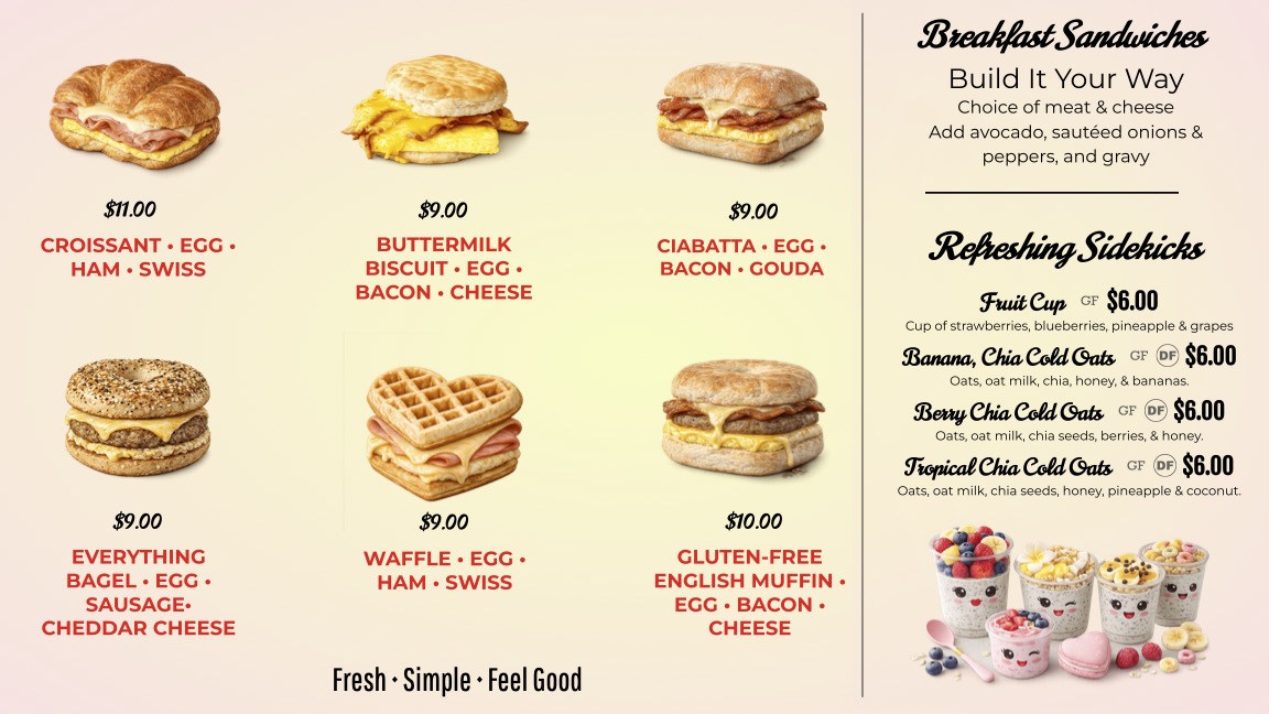 Feel Good Cafe menu board