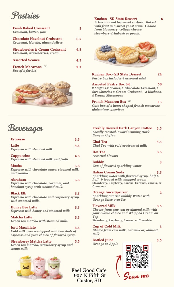 Feel Good Cafe menu board