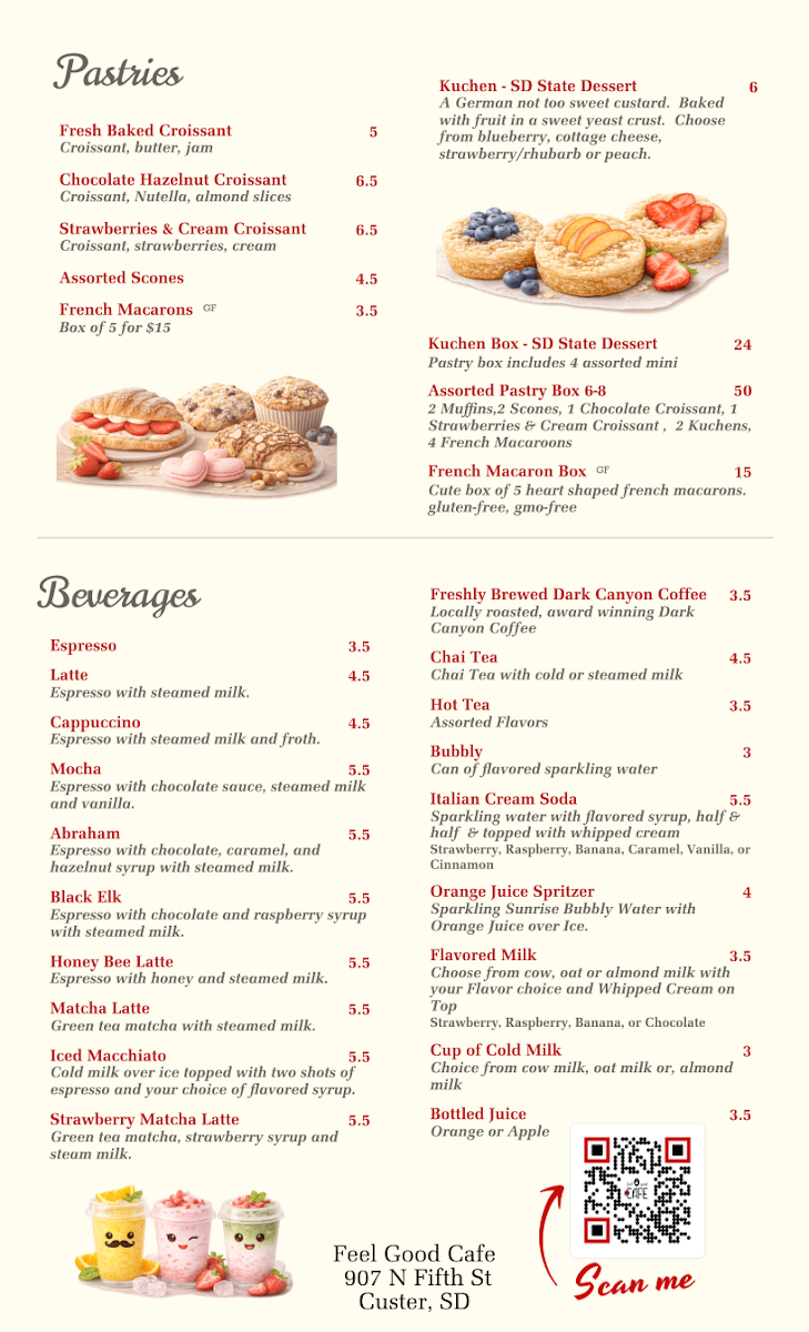 Feel Good Cafe menu board