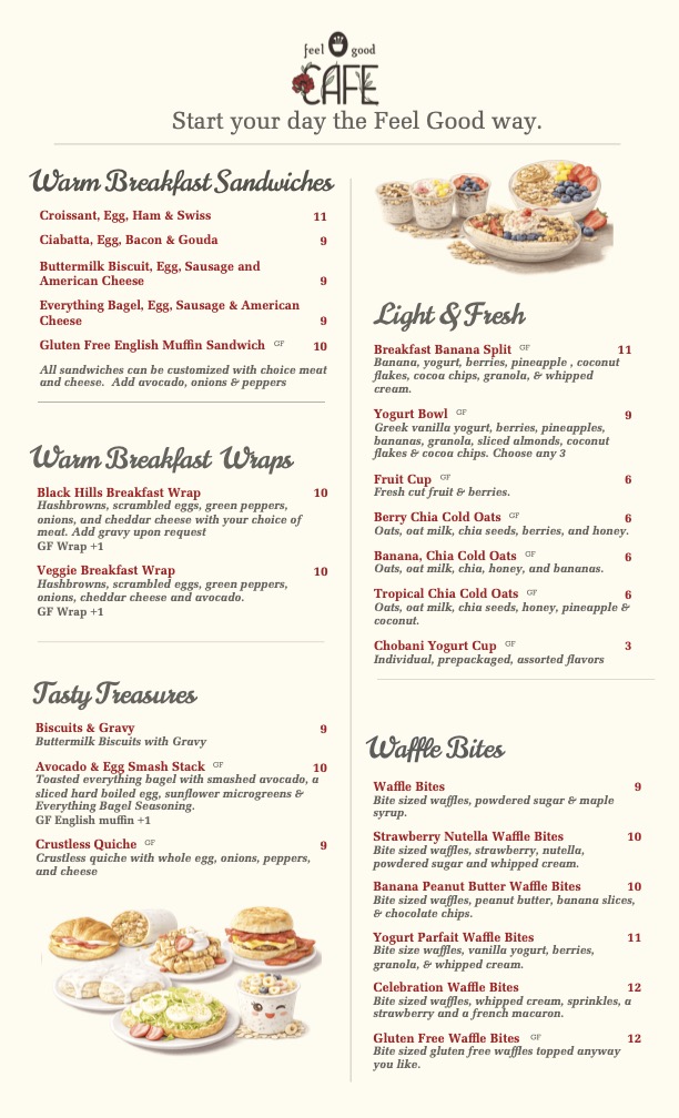 Feel Good Cafe menu board
