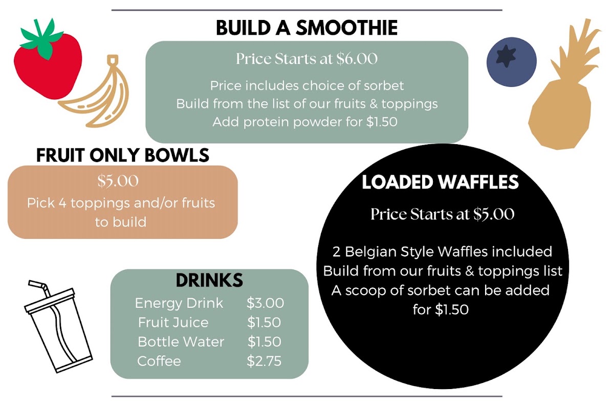 Rise Up Acai Bar menu board