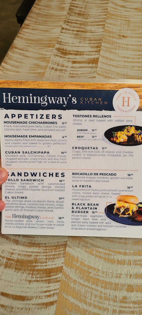 Hemingway’s Cuban Kitchen menu board