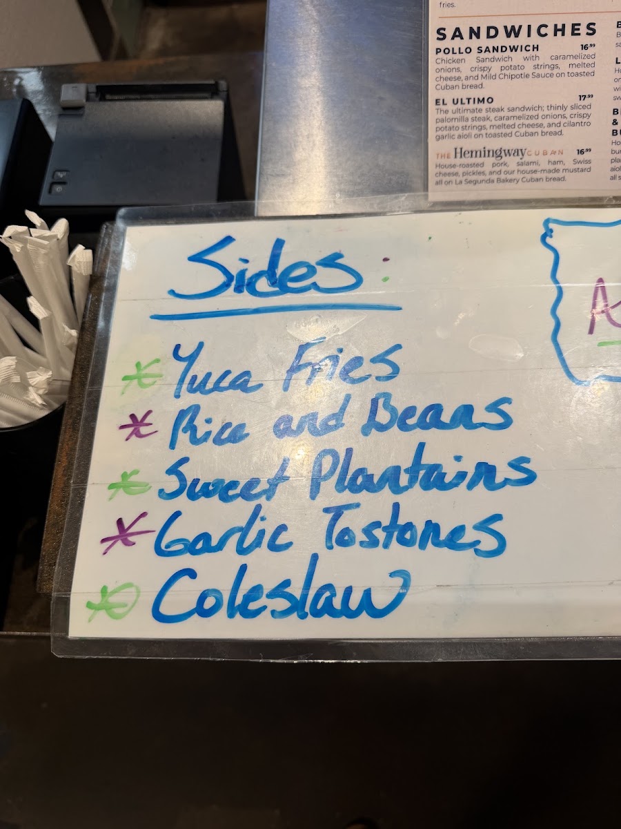Hemingway’s Cuban Kitchen menu board