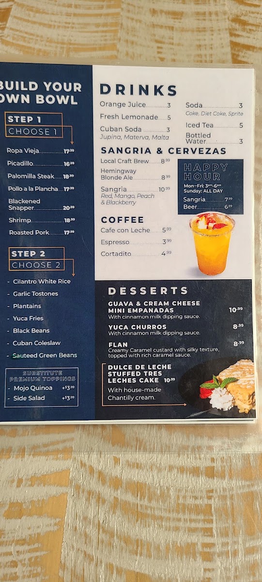 Hemingway’s Cuban Kitchen menu board