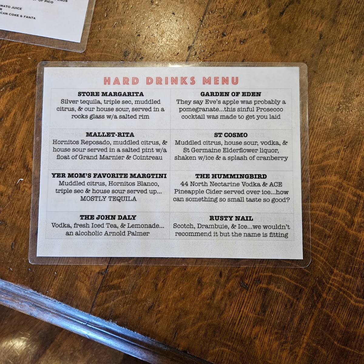 Screw and Brew menu board