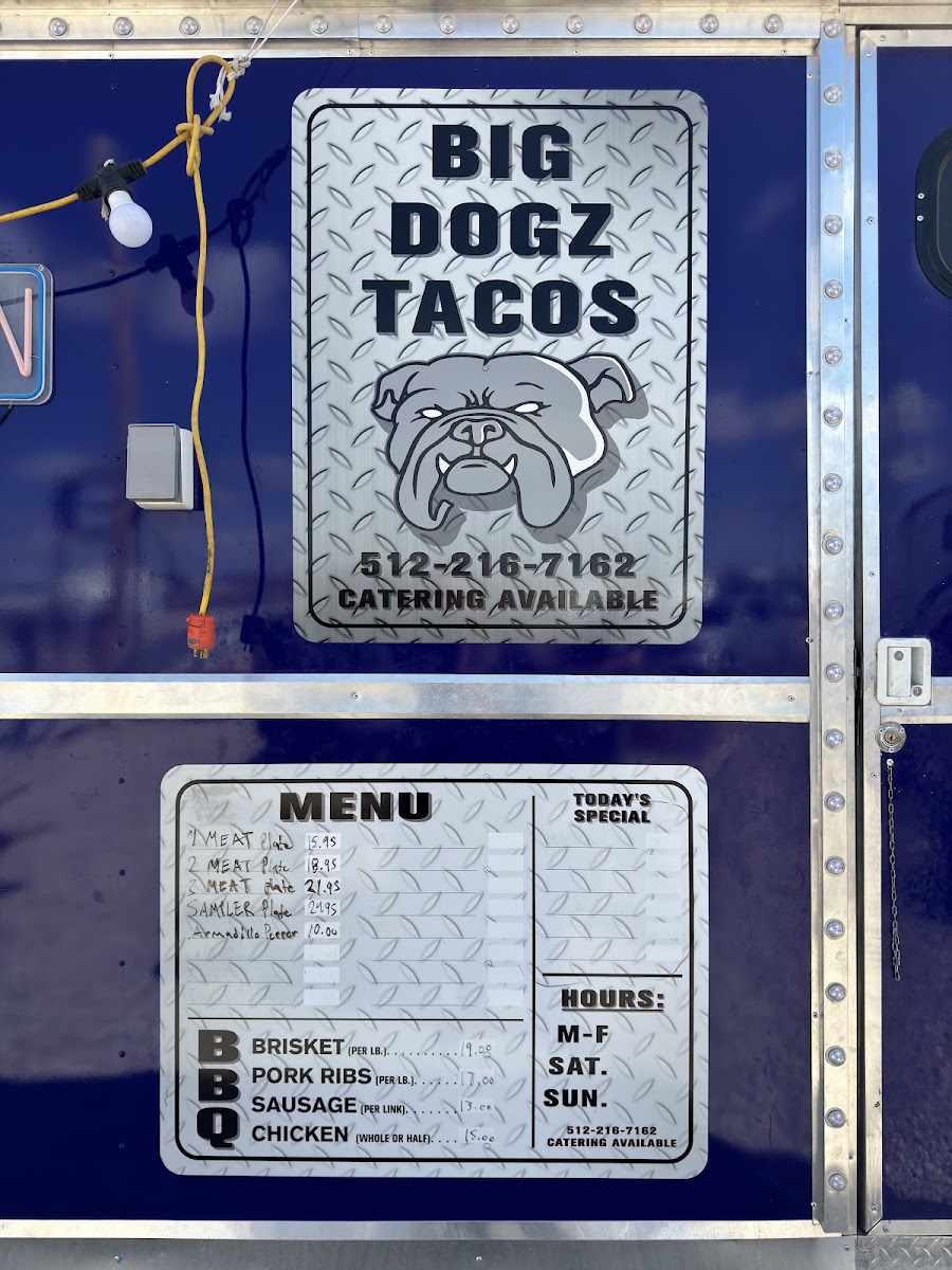 Big Dogz Tacos, LLC menu board