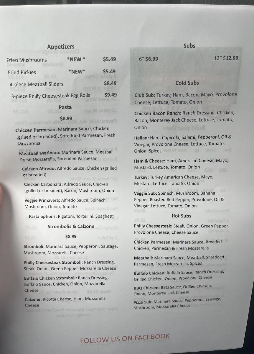 Tonito's Pizzeria menu board