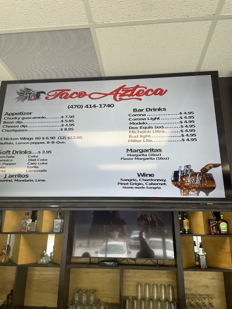 Taco Azteca menu board