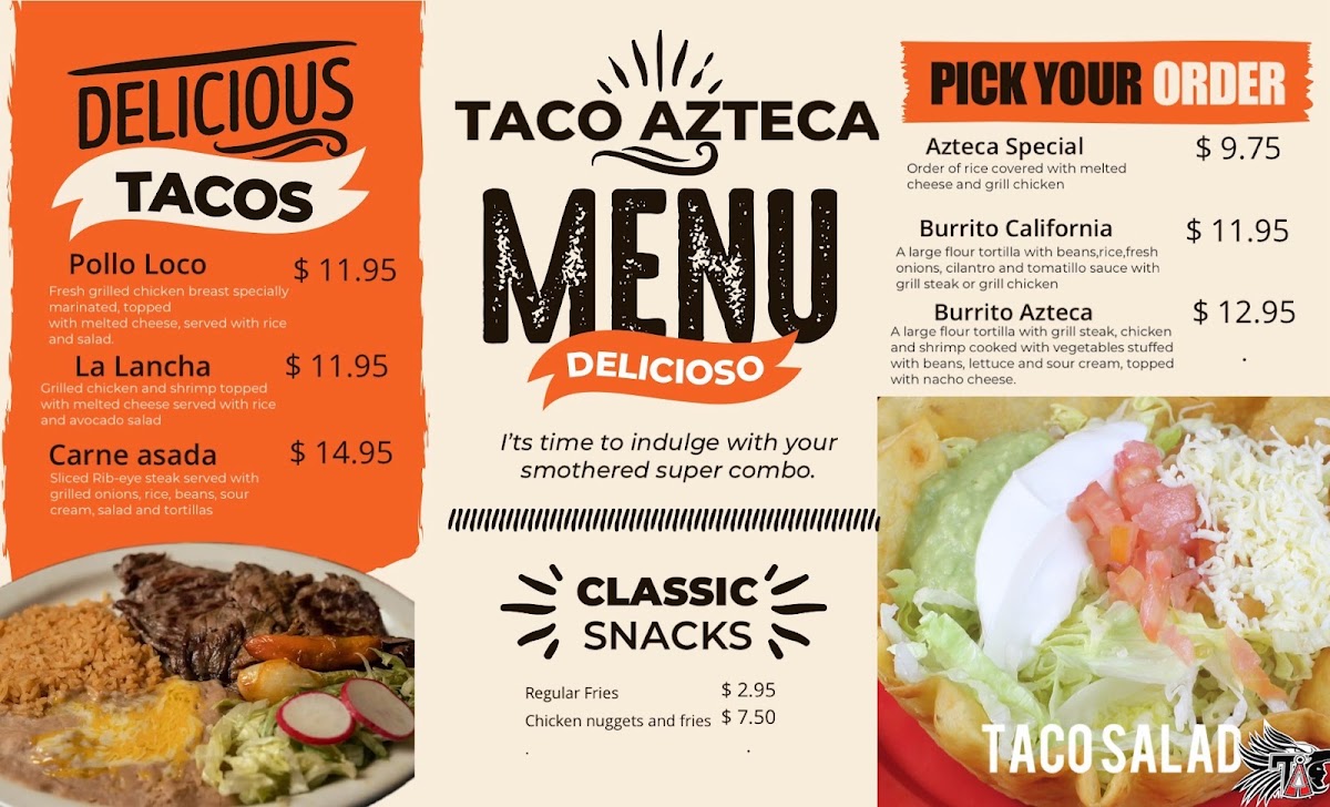 Taco Azteca menu board