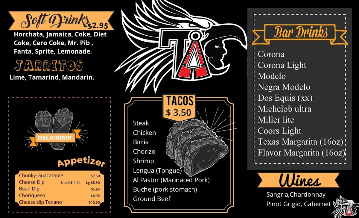 Taco Azteca menu board