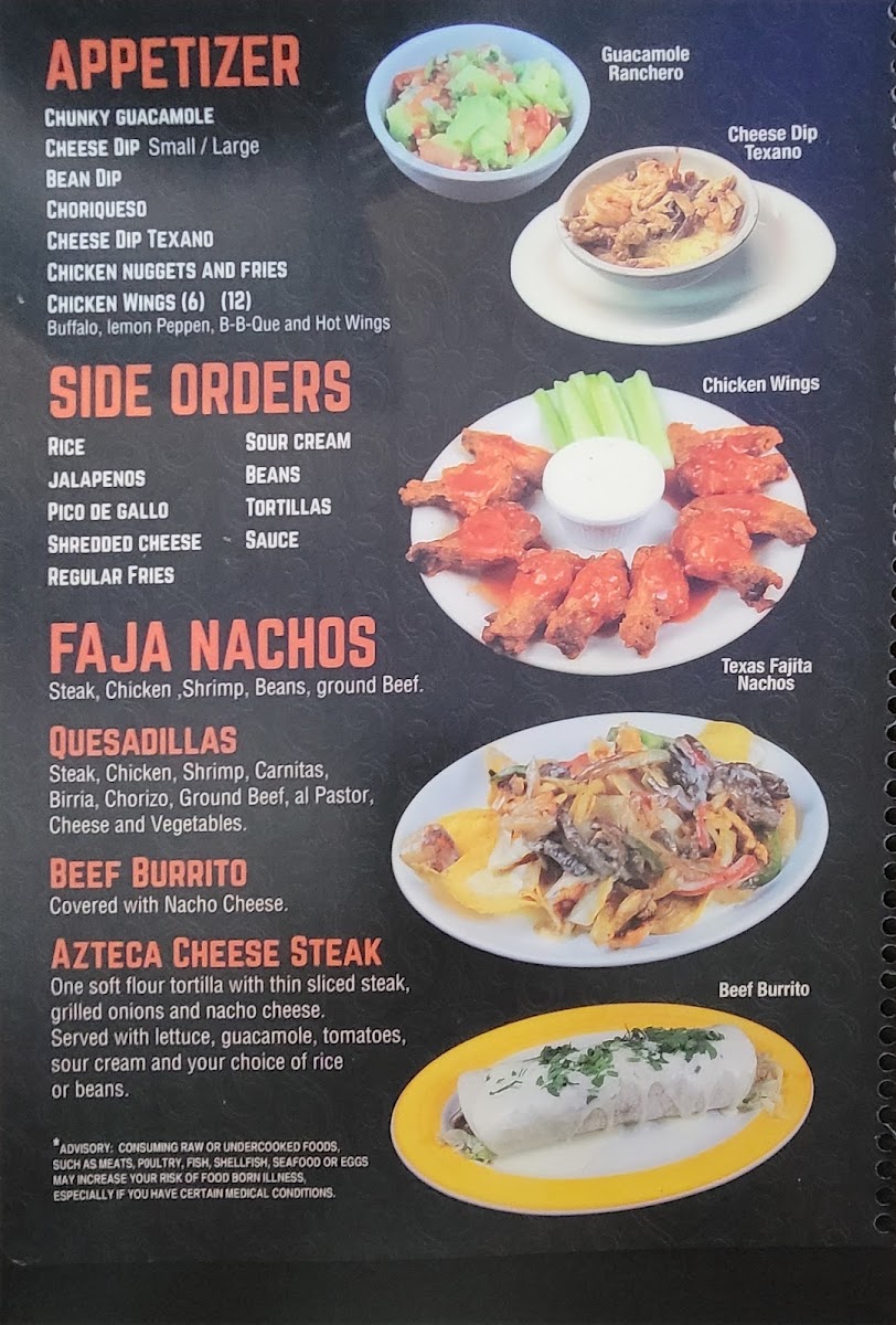 Taco Azteca menu board