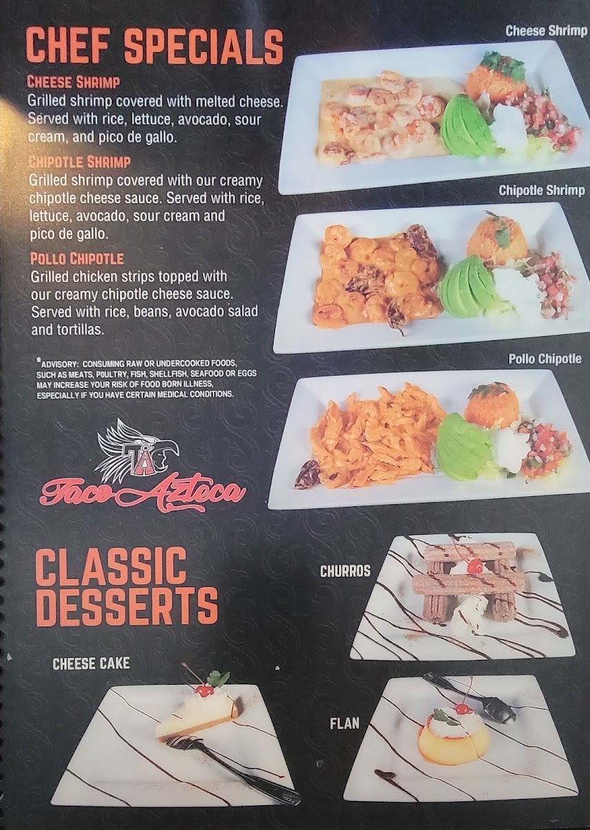 Taco Azteca menu board