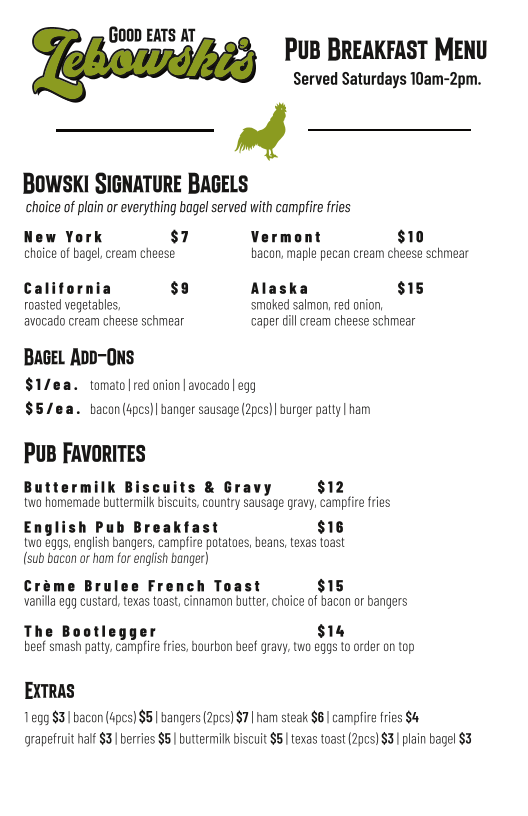 Lebowski’s Brewing Co. menu board
